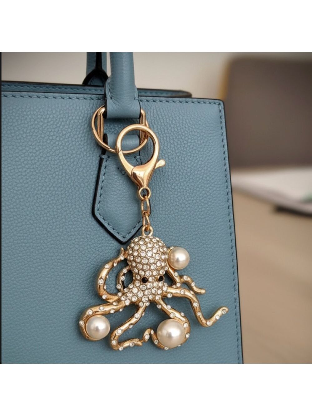 Gold Octopus Rhinestone Pearl Keychain/Bag Charm